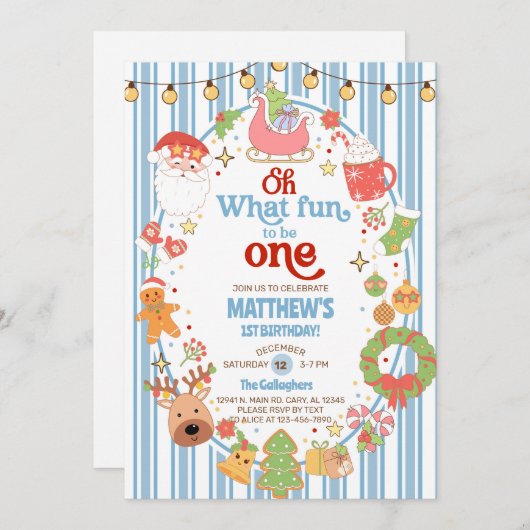 What fun to be One boy 1st birthday invite. Kaart (Voorkant / Achterkant)