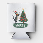 What Funny Cat Pushing Christmas Tree Over Cat Xma Blikjeskoeler (Voorkant)