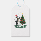 What Funny Cat Pushing Christmas Tree Over Cat Xma Cadeaulabel (Voorkant)