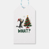 What Funny Cat Pushing Christmas Tree Over Cat Xma Cadeaulabel (Voorkant)