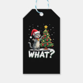 What Funny Cat Pushing Christmas Tree Over Cat Xma Cadeaulabel (Voorkant)