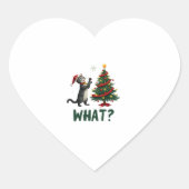 What Funny Cat Pushing Christmas Tree Over Cat Xma Hart Sticker (Voorkant)