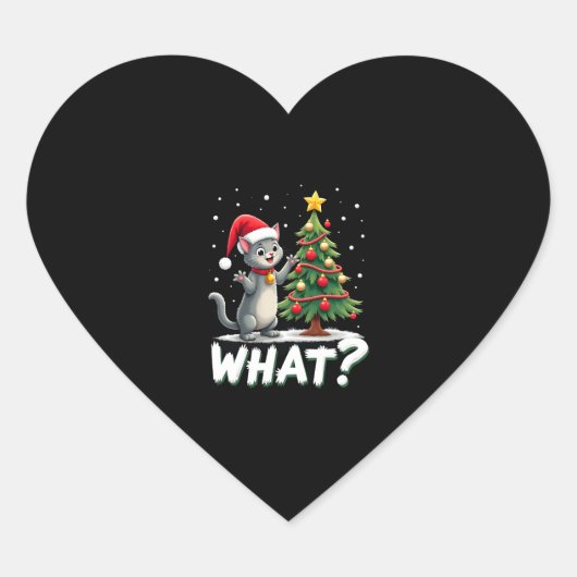 What Funny Cat Pushing Christmas Tree Over Cat Xma Hart Sticker (Voorkant)