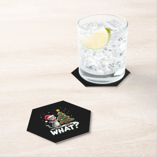 What Funny Cat Pushing Christmas Tree Over Cat Xma Kartonnen Onderzetters (Insitu)