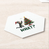 What Funny Cat Pushing Christmas Tree Over Cat Xma Kartonnen Onderzetters (Schuin)