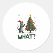 What Funny Cat Pushing Christmas Tree Over Cat Xma Ronde Sticker (Voorkant)