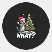 What Funny Cat Pushing Christmas Tree Over Cat Xma Ronde Sticker (Voorkant)