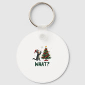 What Funny Cat Pushing Christmas Tree Over Cat Xma Sleutelhanger (Voorkant)