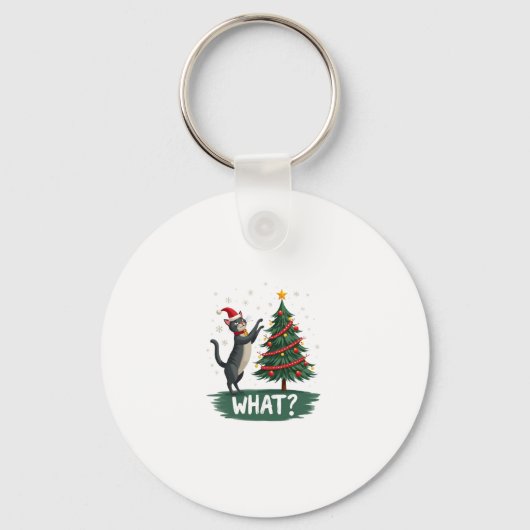 What Funny Cat Pushing Christmas Tree Over Cat Xma Sleutelhanger (Voorkant)