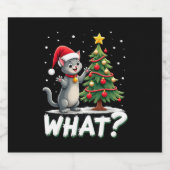 What Funny Cat Pushing Christmas Tree Over Cat Xma Sparkling Wijnetiket (Enkel label)