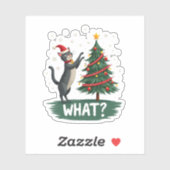 What Funny Cat Pushing Christmas Tree Over Cat Xma Sticker (Vel)