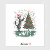 What Funny Cat Pushing Christmas Tree Over Cat Xma Sticker (Vel)