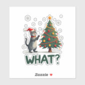 What Funny Cat Pushing Christmas Tree Over Cat Xma Sticker (Vel)