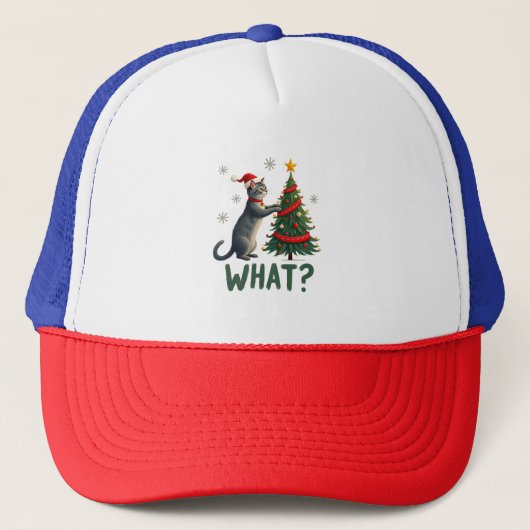 What Funny Cat Pushing Christmas Tree Over Cat Xma Trucker Pet (Voorkant)