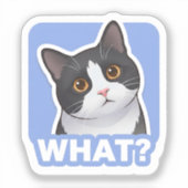 WHAT? Funny Cat Sticker – Cute Confused Cat Meme (Voorkant)