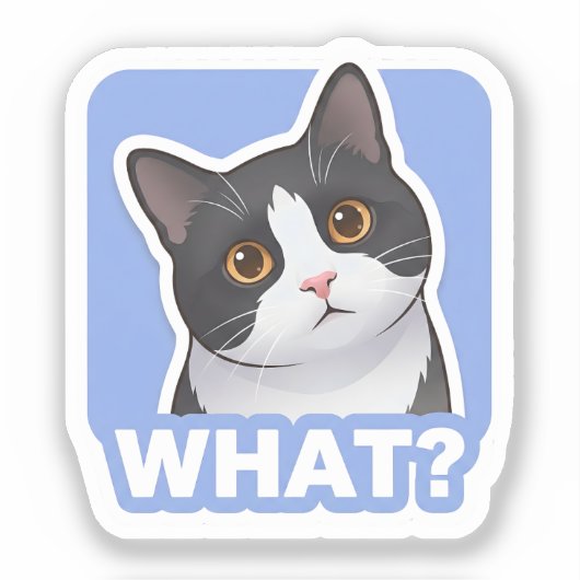 WHAT? Funny Cat Sticker – Cute Confused Cat Meme (Voorkant)