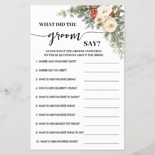 What Groom Say Winter Bridal Shower Game Card Flyer (Voorkant)