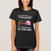 What Happens At The Campground Funny Pink Flamingo T-shirt (Voorkant)