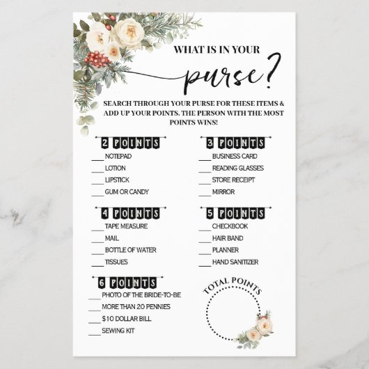 What is in Purse Winter Bridal Shower Game Card Flyer (Voorkant)
