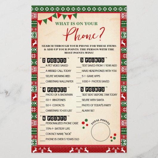 What is on your Phone Ugly Sweater Game Card Flyer (Voorkant)