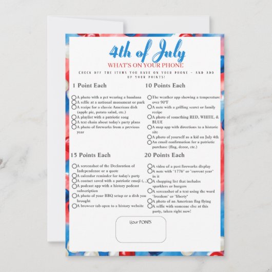 What’s in Your Phone? 4th of July Game Beads card Kaart (Voorkant)