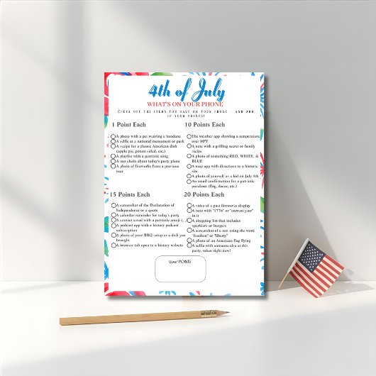 What’s in Your Phone? 4th of July Game card Kaart