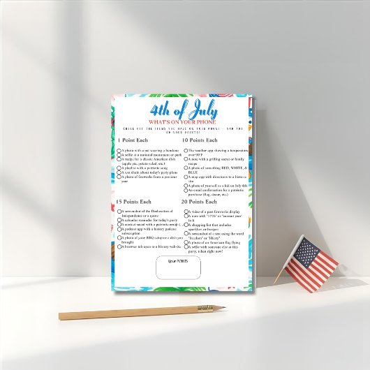 What’s in Your Phone? 4th of July Game pool card Kaart