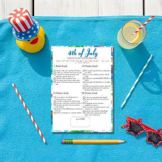 What’s in Your Phone? 4th of July Game pool card Kaart