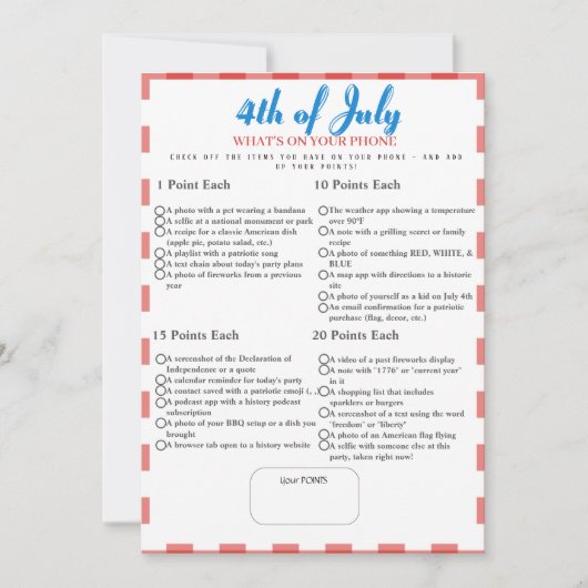 What’s in Your Phone? 4th of July Game Red card Kaart (Voorkant)