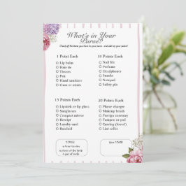 What’s in Your Purse? Bridal Shower floral Game Kaart