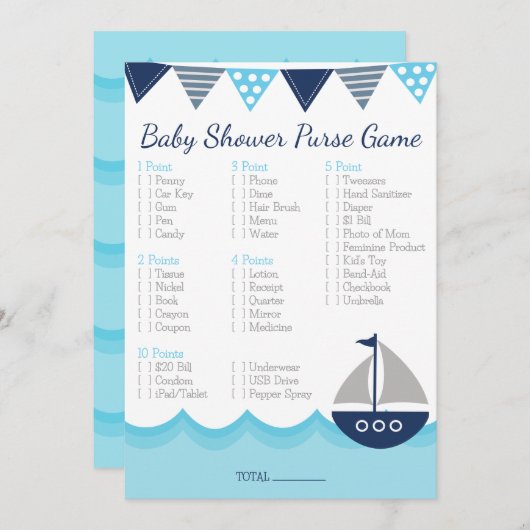 What’s in Your Purse? – Sailor Baby Shower Game Programmakaart (Voorkant / Achterkant)