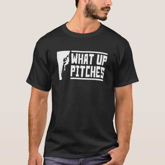 What Up Pitches, Grappig Rock Klimmen T-shirt (Voorkant)