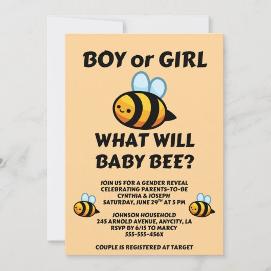 What Will Baby Bee Gender Reveal  Kaart (Voorkant)