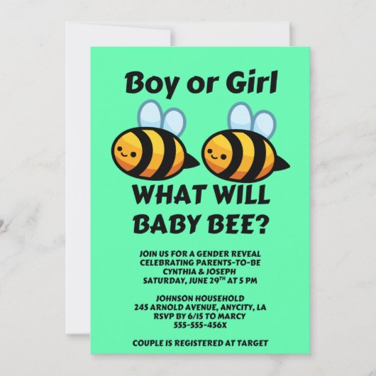 What Will Baby Bee Gender Reveal Kaart (Voorkant)