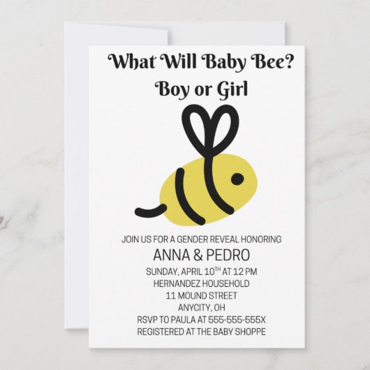 What Will Baby Bee Gender Reveal Kaart (Voorkant)