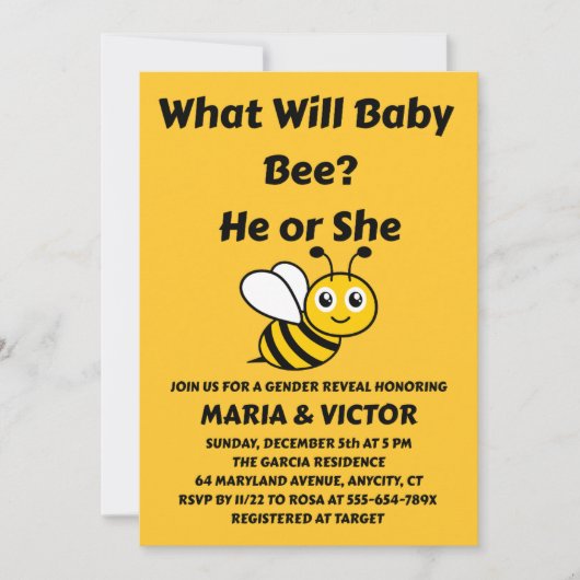 What Will Baby Bee Gender Reveal Kaart (Voorkant)