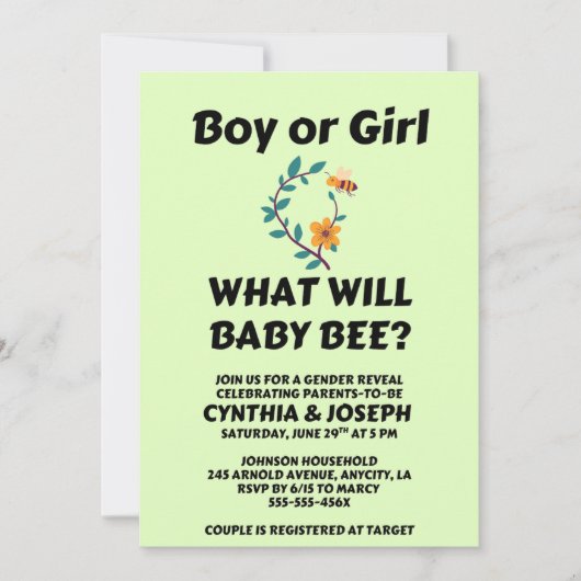 What Will Baby Bee gender reveal party Kaart (Voorkant)