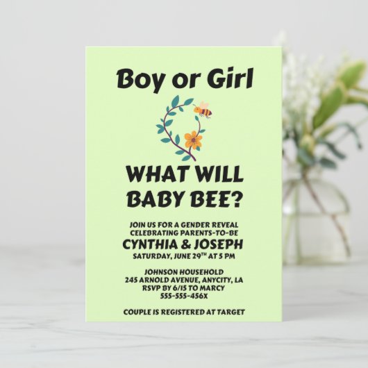 What Will Baby Bee gender reveal party Kaart (Staand voorkant)