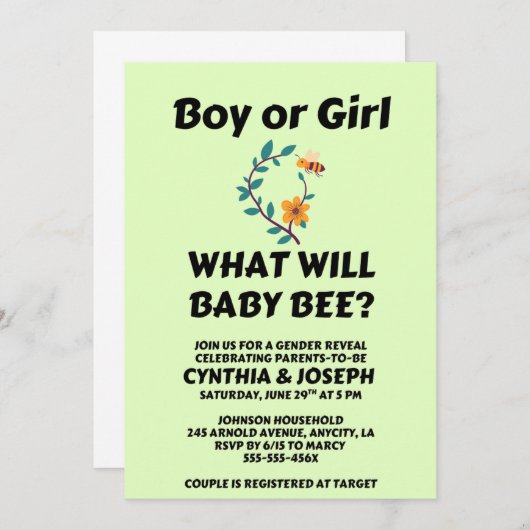 What Will Baby Bee gender reveal party Kaart (Voorkant / Achterkant)