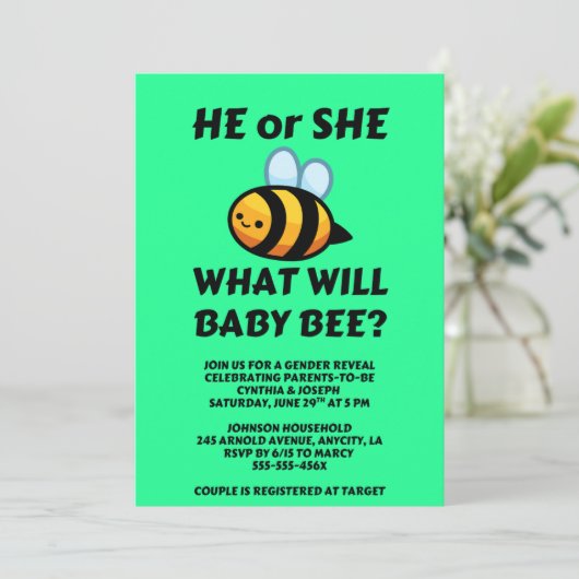 What Will Baby Bee gender reveal party Kaart (Staand voorkant)