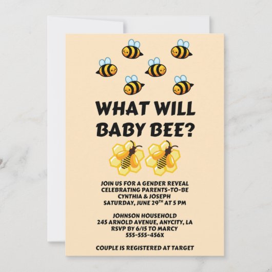 What Will Baby Bee gender reveal party Kaart (Voorkant)
