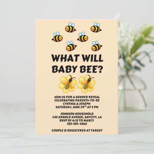 What Will Baby Bee gender reveal party Kaart (Staand voorkant)