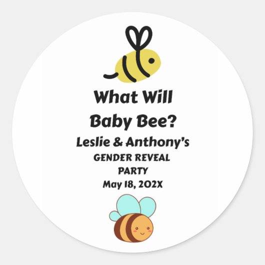 What Will Baby Bee gender reveal party Ronde Sticker (Voorkant)