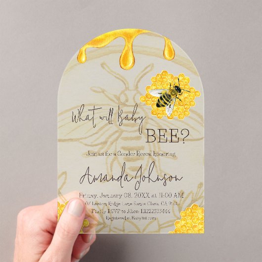 What Will Baby Bee Rustic Honeycomb Gender Reveal Acryl Uitnodigingen (Insitu (Draagbaar))