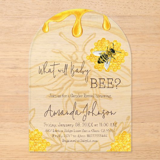 What Will Baby Bee Rustic Honeycomb Gender Reveal Acryl Uitnodigingen (Voorkant)