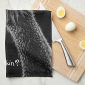 "Whatcha Makin"?" Ostrich Black en White Theedoek (Quarter Fold)