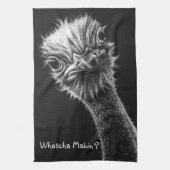 "Whatcha Makin"?" Ostrich Black en White Theedoek (Verticaal)
