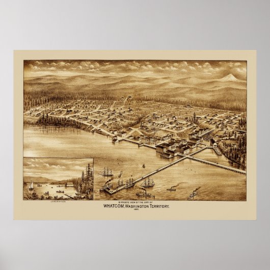 Whatcom Washington Panoramic Map 1888 Poster (Voorkant)