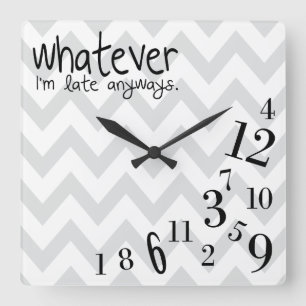 whatever - gray and white chevron vierkante klok