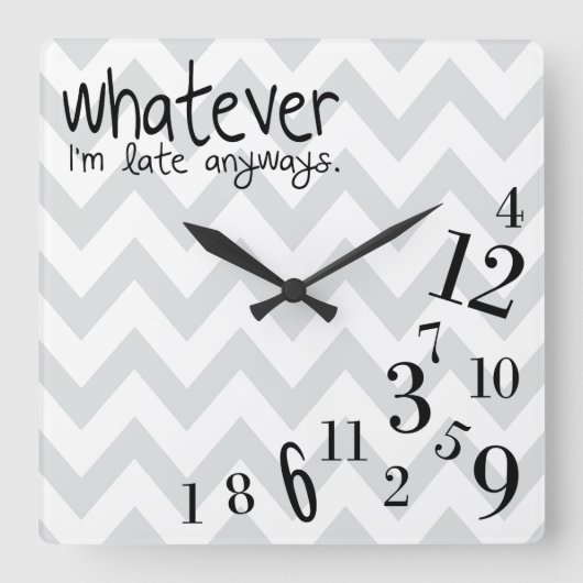 whatever - gray and white chevron vierkante klok (Voorkant)